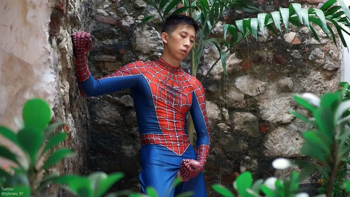 Tyler Wu Jerks Off In A Spider-Man Suit 1