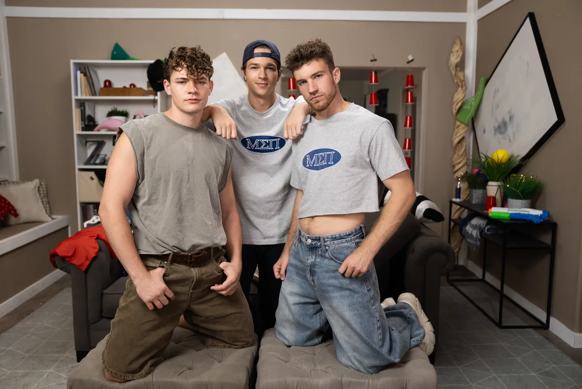 Panic at the Frat House 2: Jayden Marcos, Oliver Marks & Carter Collins Gay Porn 4