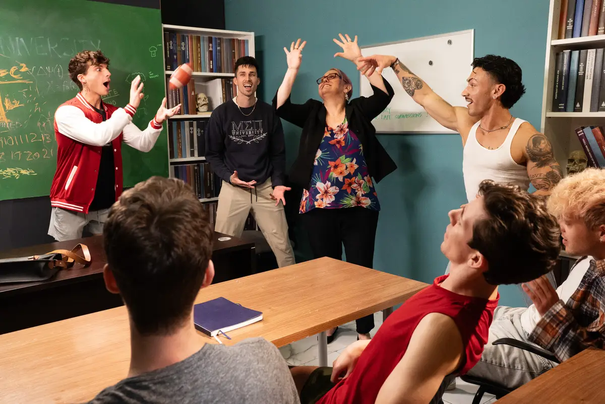 Kane Fox, Leo Levine, & Siren Santiago In Campus Cock Gay Porn 8