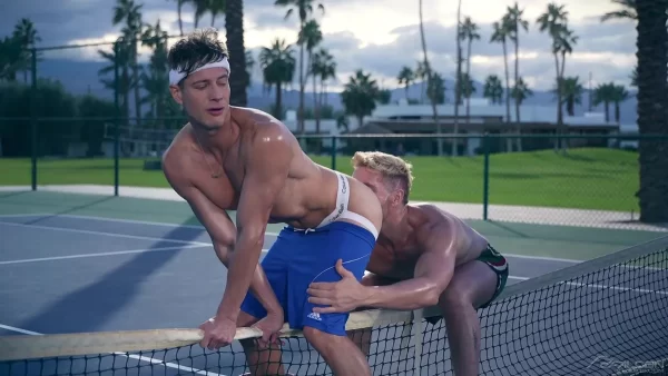 Ace Your Fantasy: Ryan Orion & Dio Ferrero's Sweaty Tennis Court Clash Gay Porn 12