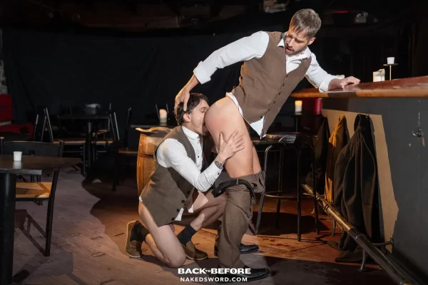 Arno Antino & Jack DesFeux in 1920s Gay Bareback Speakeasy Fantasy Gay Porn 11