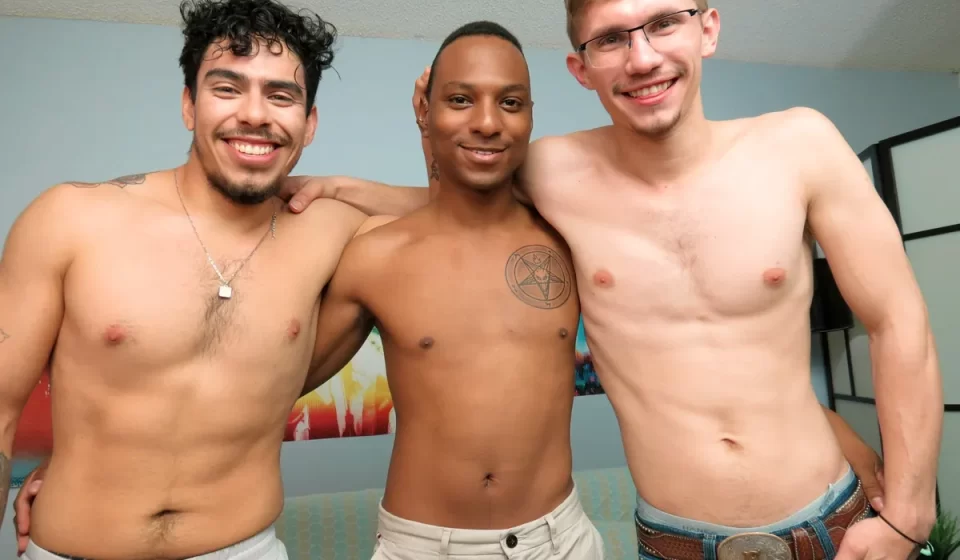 Bruce, Samual, and Darron Dominate in a Primal Gay Bareback Threeway Gay Porn