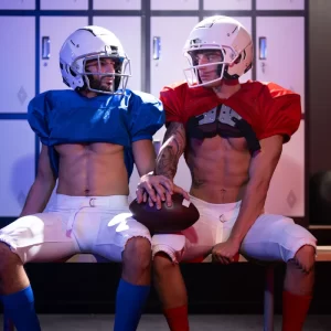 Cum Rivals: Leo Levine & Samm Fitness Heat Up the Locker Room Gay Porn 16