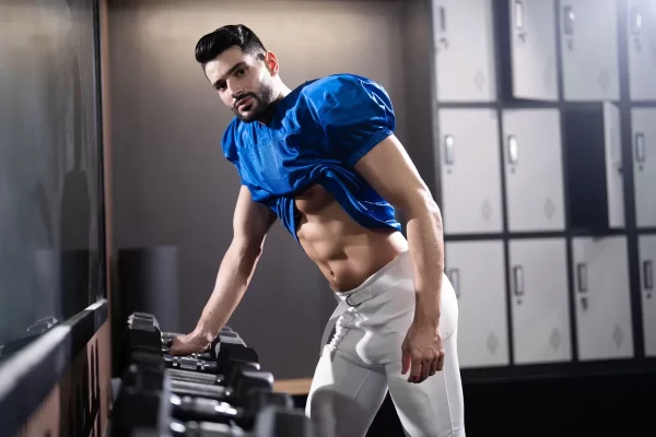 Cum Rivals: Leo Levine & Samm Fitness Heat Up the Locker Room Gay Porn 5