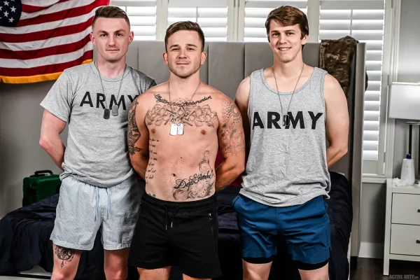 Military Bang With Andrew Delta, Sage Roux, & Kyle Harper Gay Porn 4
