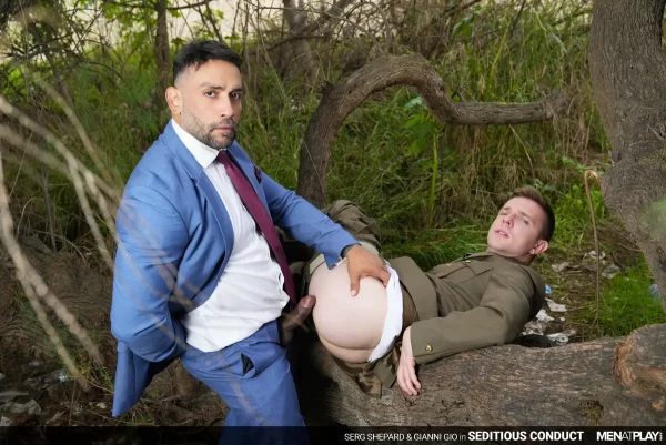 Seditious Conduct: Gianni Gio & Serg Shepard's Outdoor Encounter 🌴 💥 Gay Porn 9