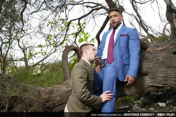 Seditious Conduct: Gianni Gio & Serg Shepard's Outdoor Encounter 🌴 💥 Gay Porn 7