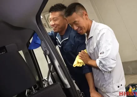 Hiroya's Greasy Mechanic Threeway Gay Porn