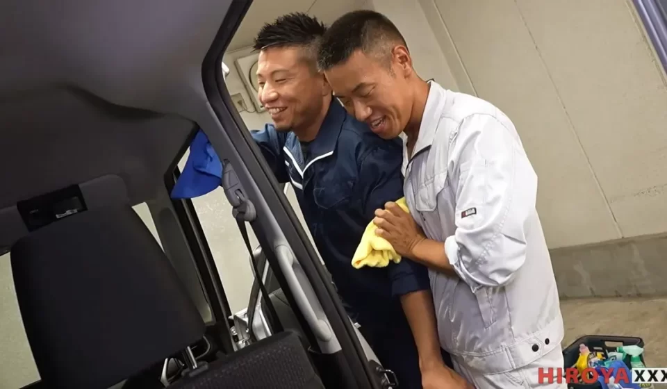 Hiroya's Greasy Mechanic Threeway Gay Porn