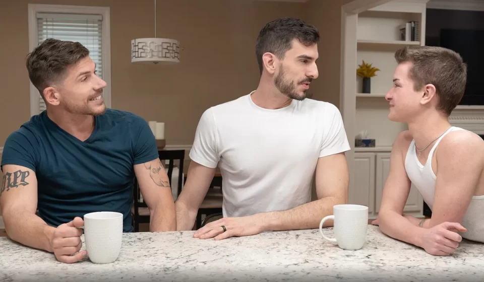 A Morning Threesome in the Kitchen at Transcest Gay Porn
