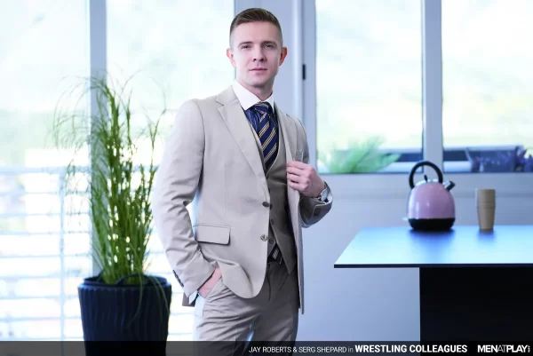 Office Wrestle: Jay Roberts Enjoys Serg Shepard's Suited Ass Gay Porn 11