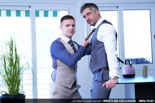 Office Wrestle: Jay Roberts Enjoys Serg Shepard's Suited Ass Gay Porn 12