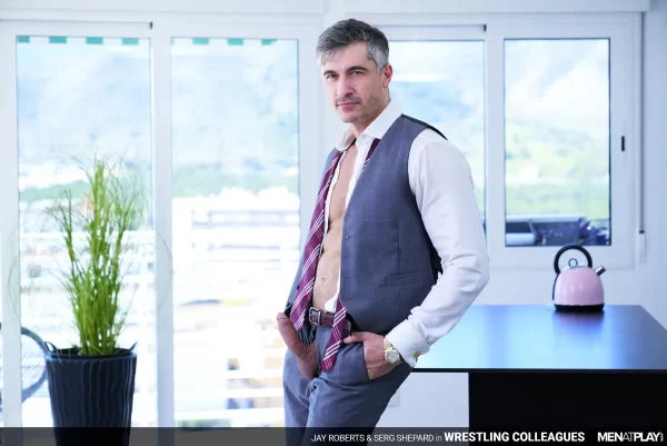 Office Wrestle: Jay Roberts Enjoys Serg Shepard's Suited Ass Gay Porn 2