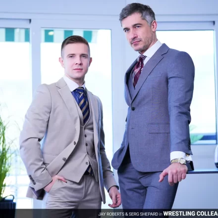 Office Wrestle: Jay Roberts Enjoys Serg Shepard's Suited Ass Gay Porn