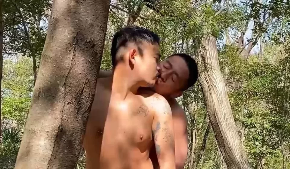 Shin and Hiroya's Outdoor Bareback Adventure Gay Porn
