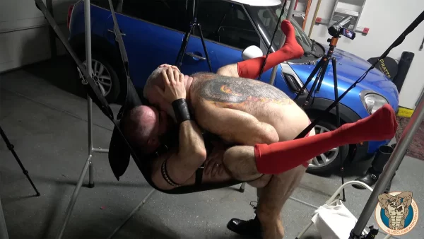 Dolan Wolf Barebacks Will Angell in Kinky Leather Sling Fuck Gay Porn 10