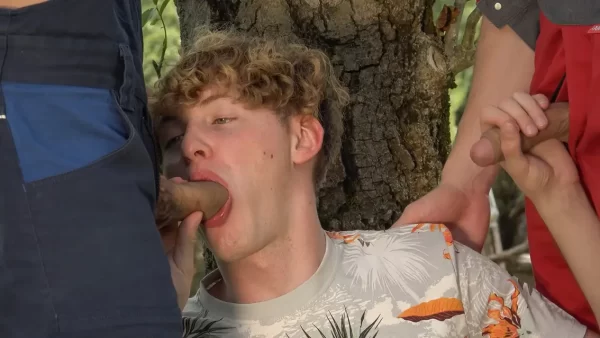 Fresh-Men's Garden of Eden: Blowjob Outdoor Threesome Gay Porn 7
