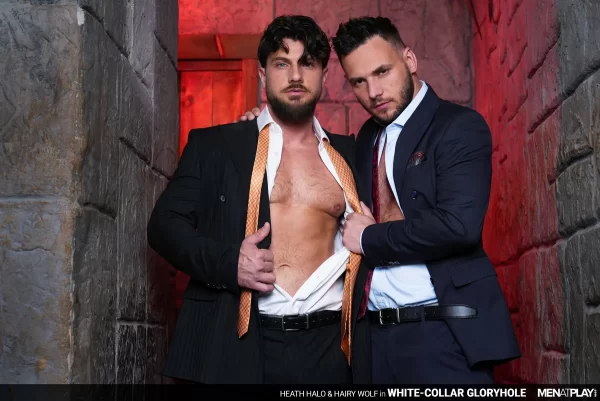 White-Collar Gloryhole: Heath Halo & Hairy Wolf – MenAtPlay Gay Porn White-Collar Gloryhole: Heath Halo & Hairy Wolf - MenAtPlay Gay Porn