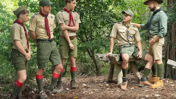 Adam Snow and Zander Woodz Corner Three Bottoms in the Woods Gay Porn