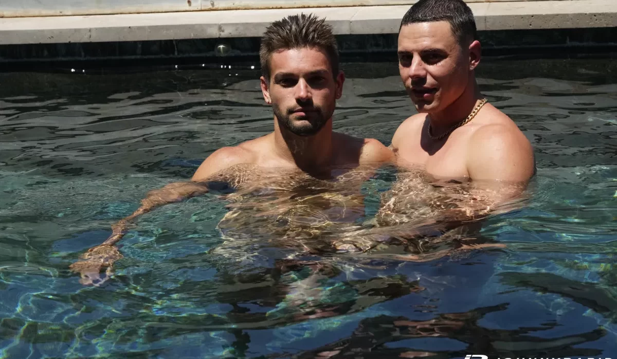 Johnny Rapid Pulls Asher Day Fully Clothed Into the Pool Gay Porn