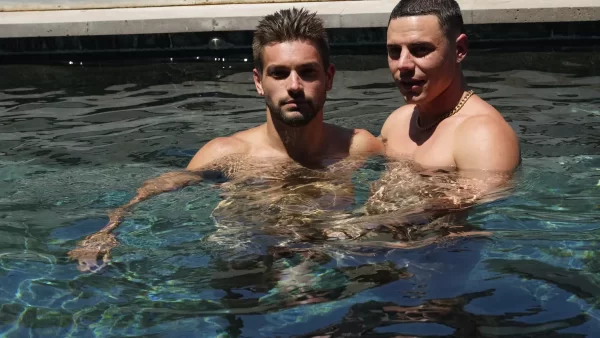 Johnny Rapid Pulls Asher Day Fully Clothed Into the Pool Gay Porn