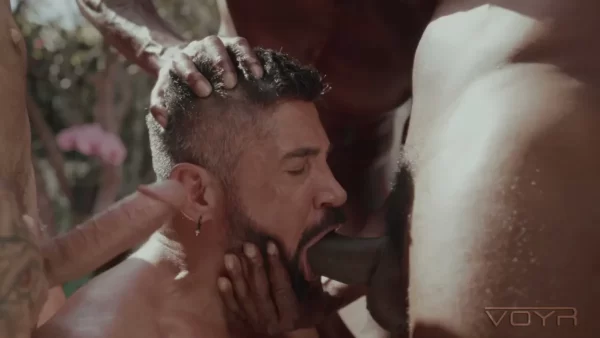 Justin Jett Gets His Tight Hole Stuffed by Three Hung Studs Gay Porn 1