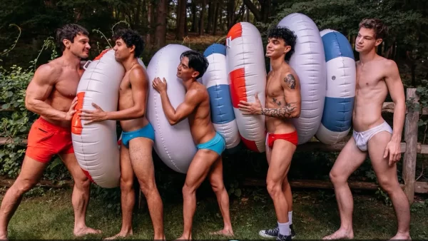 Tug-of-War Decides Nothing in Camp Cockboys Seven-Man Orgy Gay Porn