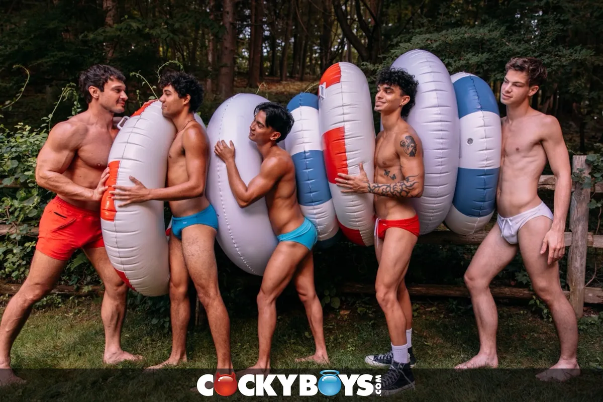 Tug-of-War Decides Nothing in Camp Cockboys Seven-Man Orgy Gay Porn